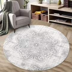 GARVEE Round Rug 4' Diameter Vintage Medallion Area Rug - Non-Slip Distressed Door Mat Small Accent Throw Floor Carpet for Entryway Bedrooms Laundry Room Decor, Grey/Beige