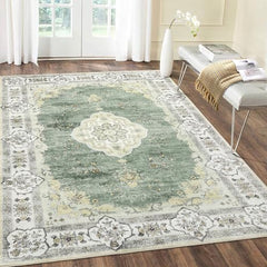 GARVEE Large Rug 8x10 Machine Washable Area Rug Vintage Distressed Rug Non Slip Soft Rug Boho Living Room Rug Accent Throw Rugs for Dining Room, Green