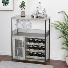 GARVEE Wine Bar Cabinet with Drawer, Glass Holder, MDF Board, Iron Legs, Large Storage, Removable Racks, Easy Assembly