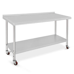 GARVEE Stainless Steel Table for Prep & Work 60 x 24 x 35 Inch, Heavy Duty Metal Table Cart Worktable with Caster Wheel, Backsplash, Commercial Workstation for Restaurant, Home and Hotel, Silver