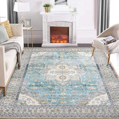 GARVEE Vintage Washable Rug 5x7 Boho Tribal Area Rugs for Living Room Oriental Floral Distressed Carpet for Bedroom Soft Low Pile Aesthetic Rug Non Slip Non-Shedding Foldable Carpet Accent Rug Teal