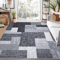 GARVEE 9x12 Area Rug Modern Geometric Machine Washable Area Rug for Living Room Bedroom Contemporary Patchwork Non-Slip Stain Resistant Accent Rug Carpet for Home Floor Decoration, Grey