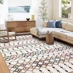 GARVEE Boho Area Rug 5x7 Vintage Washable Geometric Faux Wool Soft Non-Slip Foldable Thin Non-Shedding Carpet for Living Room Bedroom Beige