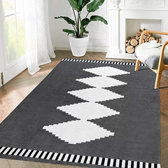 GARVEE Vintage Geometric Floor Cover Rug Soft Fuzzy 1600GSM Plush Fibers Non-Shedding Non-Slip Indoor Carpet for Living Room Bedroom Office