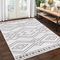 GARVEE Washable Rug 5x7 Modern Moroccan Living Room Rug Non Slip Accent Distressed Throw Rugs Farmhouse Non Shedding Carpet for Living Room Dining Room, Taupe