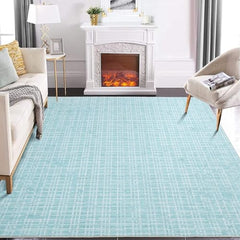 GARVEE 9x12 Washable Rug Modern Checkered Area Rug Indoor Plaid Print Floor Cover Soft Faux Wool Throw Carpet Aesthetic Rug Foldable Thin Rug Non-Slip Accent Rug for Living Room Bedroom Teal