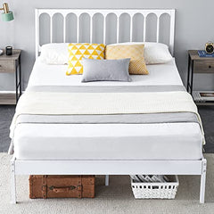 GARVEE Full Size Metal Platform Bed Frame + Wave Wooden Headboard + Heavy Duty Metal Slats Support + No Box Spring Needed + No Noise + Easy Assembly + White + Bedroom