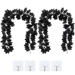 GARVEE 2PCS Halloween Maple Leaf Garland with 4pcs Hook Artificial Hanging Floral Garlands for Christmas Thanksgiving Decor Black