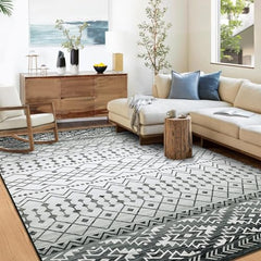 GARVEE Large Area Rug 9x12 Rug for Living Room Washable Rugs Bohemian Boho Rug for Bedroom Vintage Rug Non Slip Carpet Moroccan Tribal Throw Rugs Stain Resistant Office Rug Classroom Rug 9'x12' Grey