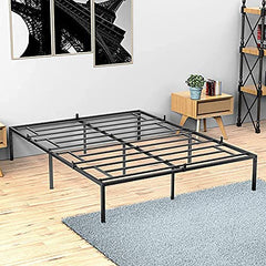 Metal Platform Bed Frame with Sturdy Steel Bed Slats,Mattress Foundation No Box Spring Needed Large Storage Space Easy to Assemble Non-Shaking and Non-Noise Black (Queen)