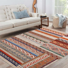 GARVEE Area Rug 6x9 Southwestern Washable Rugs for Living Room Distressed Vintage Area Rug for Bedroom Xmas Geometric Patchwork Office Carpet Low Pile Neutral Soft Nursery Rug Multi Color