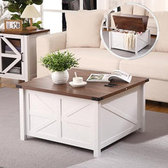 GARVEE Farmhouse Square Coffee Table + Large Hidden Storage + Hinged Lift Top + Particle Board + Smooth Lifting + Easy Assembly + Living Room