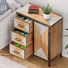 GARVEE Storage Cabinet with Door & 3 Drawers, Bathroom Floor Cabinet, Accent Cabinet with Metal Legs, Buffet Cabinet with Storage for Living Room, Bedroom, Entryway, Hallway