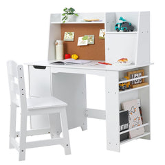 GARVEE White Study Desk and Chair Set with Storage - Kids' Learning Table for Boys and Girls, Ages 3-8