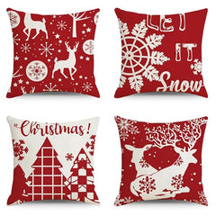 GARVEE Christmas Pillow Covers 18x18 Inches Set of 4, Winter Pillowcase with Elk Snowflake Christmas Tree Pattern Christmas Cushion Covers for Sofa Couch Home Indoor Decor