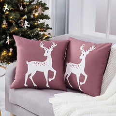 GARVEE Christmas Pillow Covers 18 ×18 Set of 2, Velvet Pillow Case for Christmas Decoration Deer Print Pillow Covers Winter Holiday Party Decor, Pink