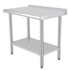 GARVEE Stainless Steel Prep Table, 24 x 48 Inches Commercial Heavy Duty Work Table with Adjustable Undershelf and Backsplash, Food Prep Table for Kitchen, Restaurant, Home and Hotel