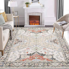 GARVEE Vintage Floral Washable Area Rug 2x6 - High Density Polyester, Non-Slip TPR Backing, Low Pile, Ideal for High Traffic Areas