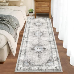 GARVEE Runner Rug 2x6 Machine Washable Hallway Runner Rug Non-Slip Kitchen Runner Rug Vintage Distressed Runner Carpet Throw Floor Carpet Medallion Area Rug for Living Room Bedroom Laundry, Beige