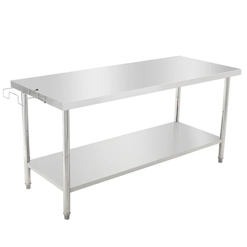 GARVEE Commercial Food Prep Table, 72" x 30" Metal Kitchen Work Table with Adjustable Under Shelf, Stainless Steel Table with Hooks for Restaurant, Garage, Warehouse and Hotel