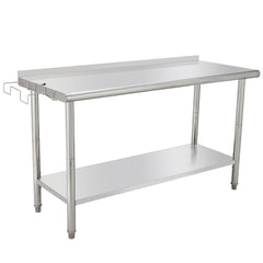 GARVEE Stainless Steel Table 60 x 24 Inches, Heavy Dutt Metal Table with Adjuatble Height Shelf & Backsplash, Work Table with Removable Trash Rack for Restaurant, Workshop and Hotel