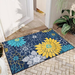 GARVEE Small Area Rug 2x3 Modern Floral Area Rug Washable Kitchen Rug Soft Non-Slip Low Pile Front Door Rug Non Shedding Throw Entry Rugs for Entrance, Navy