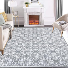 Garvee 9x12 Area Rugs Large Machine Washable Rug Living Room Rugs Modern Floral Rugs for Bedroom Non Slip Soft Indoor Carpet Vintage Print Accent Rug Non Shedding Dining Room Office Throw Carpet Grey