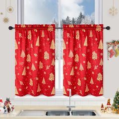 GARVEE Christmas Kitchen Curtains for Windows, Velvet Short Curtains, Christmas Decoration Cafe Curtains, Thermal Insulated Room Darkening Curtain (Red, 52