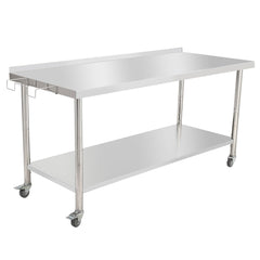 GARVEE 72x30 In Stainless Steel Work Table, Rolling Food Prep Table with Wheels and Backsplash, Commercial Utility Table with Removable Trash Rack for Restaurant, Hotel and Home