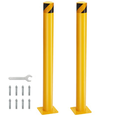 GARVEE Safety Bollard, 2 Packs 42 Inch Height Bollard Post, 4.5 Inch Diameter, Yellow Safety Steel Bollard Post with 8 Anchor Bolts, for Traffic Control, Driveway Barrier, Parking Pole