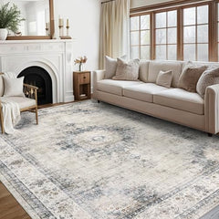 GARVEE Bedroom Area Rug 5x7 Vintage Distressed Living Room Area Rug Non Slip Low Pile Large Dining Room Rug Soft Medallion Throw Floor Carpet Machine Washable Rugs for Home Office, Sage