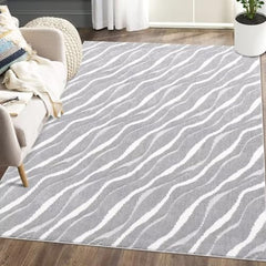 GARVEE Large Area Rug 12x18 Bohemian Modern Contemporary Solid Easy-Cleaning Area Rug Non Shedding Indoor Throw Carpet for Bedroom Living Room, Light Grey/White