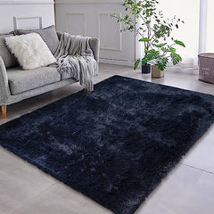 GARVEE Large Fluffy Area Rug Navy Plush Shag Rugs for Living Room Bedroom Nursery Room Soft Shaggy Rug Anti-Slip Kids Playroom Fuzzy Rugs for Dining Room Decor Floor Carpet, 4x6 Feet