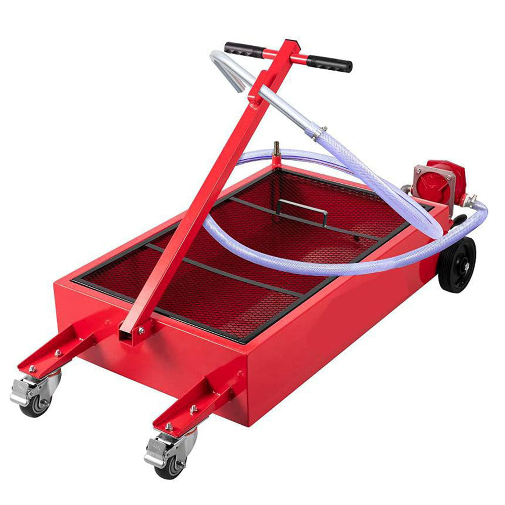 GARVEE 20 Gallon Hand Pum Low Profile Portable Oil Drain Pan,with T-Handle,for Car,Suvs with Hose,Casters - Red