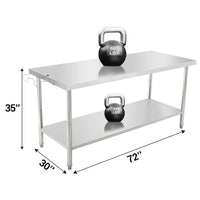 GARVEE Commercial Food Prep Table, 72" x 30" Metal Kitchen Work Table with Adjustable Under Shelf, Stainless Steel Table with Hooks for Restaurant, Garage, Warehouse and Hotel