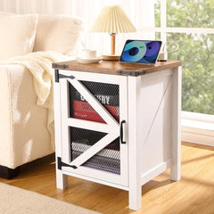 GARVEE Farmhouse Nightstand with Charging Station, 18