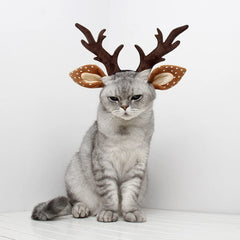 GARVEE Pet Plush Antler Headband Cute Headwear Ornament for Cat with Adjustable Buckle for Christmas Party Halloween Decor Photo Color L Hoop Circumference 13.5in