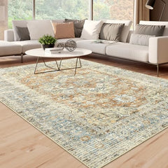 GARVEE Washable Rug Vintage Rug 2x3 Entrance Mat Oriental Kitchen Rug Tribal Accent Rug for Living Room Bedroom Nursery Distressed Indoor Rug Low Pile Non Slip Orange