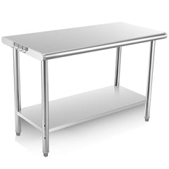 PULLAFUN Stainless Steel Table, 48 x 24 inches Kitchen Prep Work Tables, NSF Commercial Worktable with Adjustable Under Shelf for Restaurant Home and Hotel