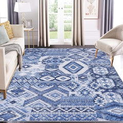 GARVEE 3x5 Entryway Rug Washable Bedroom Rug Ultra-Thin Bohemian Non-Slip Rug Small Bedside Throw Mat Vintage Distressed Accent Carpet for Living Room Bathroom Dining Table Kitchen Blue