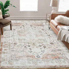 GARVEE Area Rug Vintage Rug Machine Washable Rug for Bedroom Living Room Indoor Floor Cover Foldable Lightweight Thin Rug Distressed Carpet Non Slip Chenille Rug - Taupe / 5'x7'