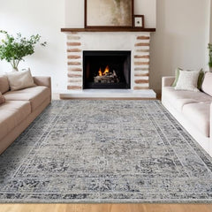 GARVEE 10x13 Rug, Large Blue Area Rug - Non-Slip Foldable Rugs for Living Room 10x13 - Stain Resistant Vintage Area Rugs 10x13 - Living Room Area Rugs 10x13 - Eco-Friendly Washable Rug