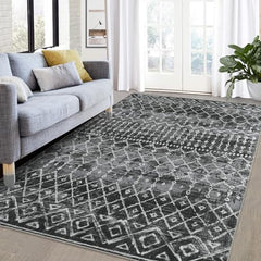 GARVEE Washable Moroccan Rug 4x6 for Living Room - Low Pile, Non-Slip, Faux Wool - Black & Ivory - Modern Design, Machine Washable, Ideal for Bedroom & Office