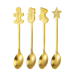 GARVEE 4pcs Christmas Spoon Set Creative Stainless Steel Coffee Dessert Spoon Set For Christmas Gifts Decoration gold