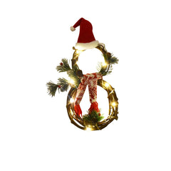 GARVEE Christmas Wreath for Front Door, Artificial Snowman Wreath with Led Lights Christmas Pendant Decorations Outdoor Rattan Garland Pendant Door Hanging Decoration