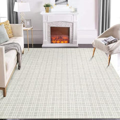 GARVEE 5x7 Washable Rug Non Slip Modern Checkered Rug Soft Faux Wool Floor Carpet Indoor Contemporary Plaid Print Rug Non Shedding Throw Carpet for Bedroom Living Room Dining Room Office Light Grey