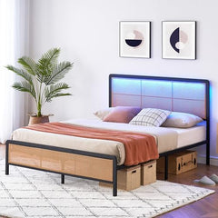 GARVEE Rattan Platform Bed Frame Queen Size + Modern Style + Heavy Duty Steel Slat Support + No Box Spring Needed + White + Suitable for Any Decor