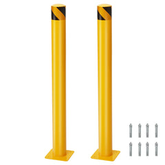 GARVEE Safety Bollard 2 Packs, 48 Inch Height Rope Safety Barriers, 4.5 Inch Diameter, Safety Steel Bollard Post with 24 Anchor Bolts, for Traffic Control, Driveway Barrier, Parking Pole Yellow