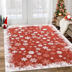 GARVEE Washable Rug 9x12 Area Rug for Bedroom Modern Red Christmas Rug Snowflake Living Room Rug Non Slip Carpet Soft Stain Resistant Large Area Rug for Holiday Dining Room Classroom 9'x12' Red