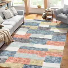 GARVEE Washable Rugs 9x12 Large Modern Geometric Floor Carpet, Stain-Resistant Low Pile Throw Rug with Non-Slip Backing, Contemporary Accent Rug for Kitchen, Office, Multi Color